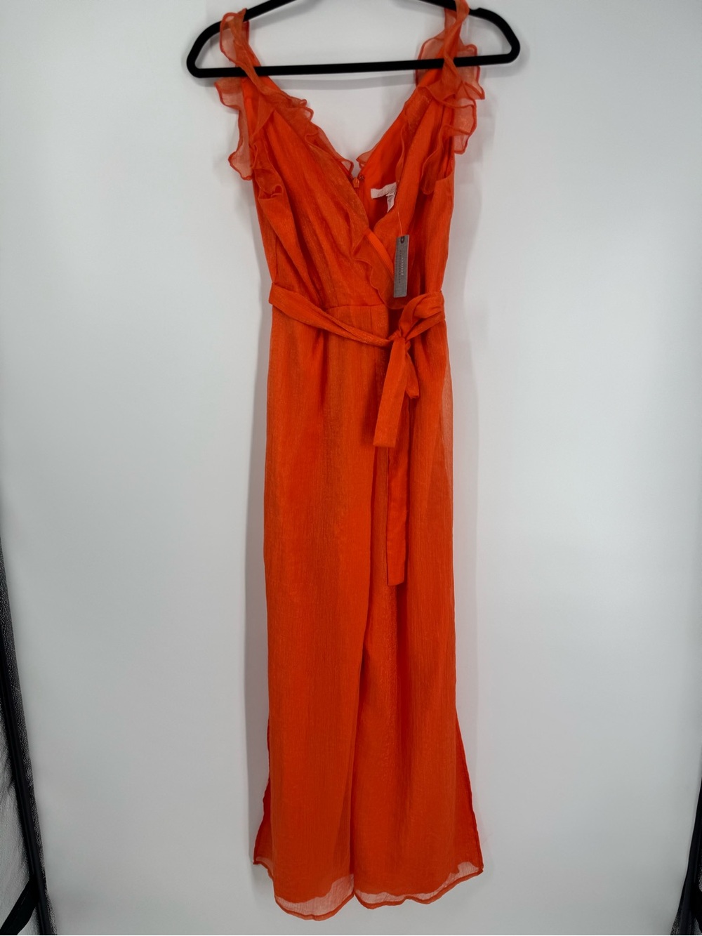 Anthropologie Hutch Tangerine Orange Sleeveless Ruffle Jumpsuit Size 6P NWT - Picture 5 of 16